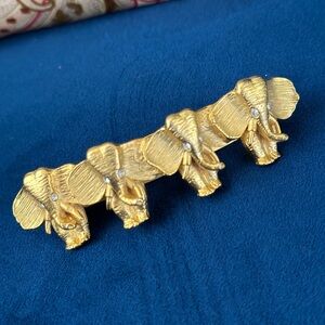 Vtg Made in France Gold Elephant Barrette with Rhinestones hair clip